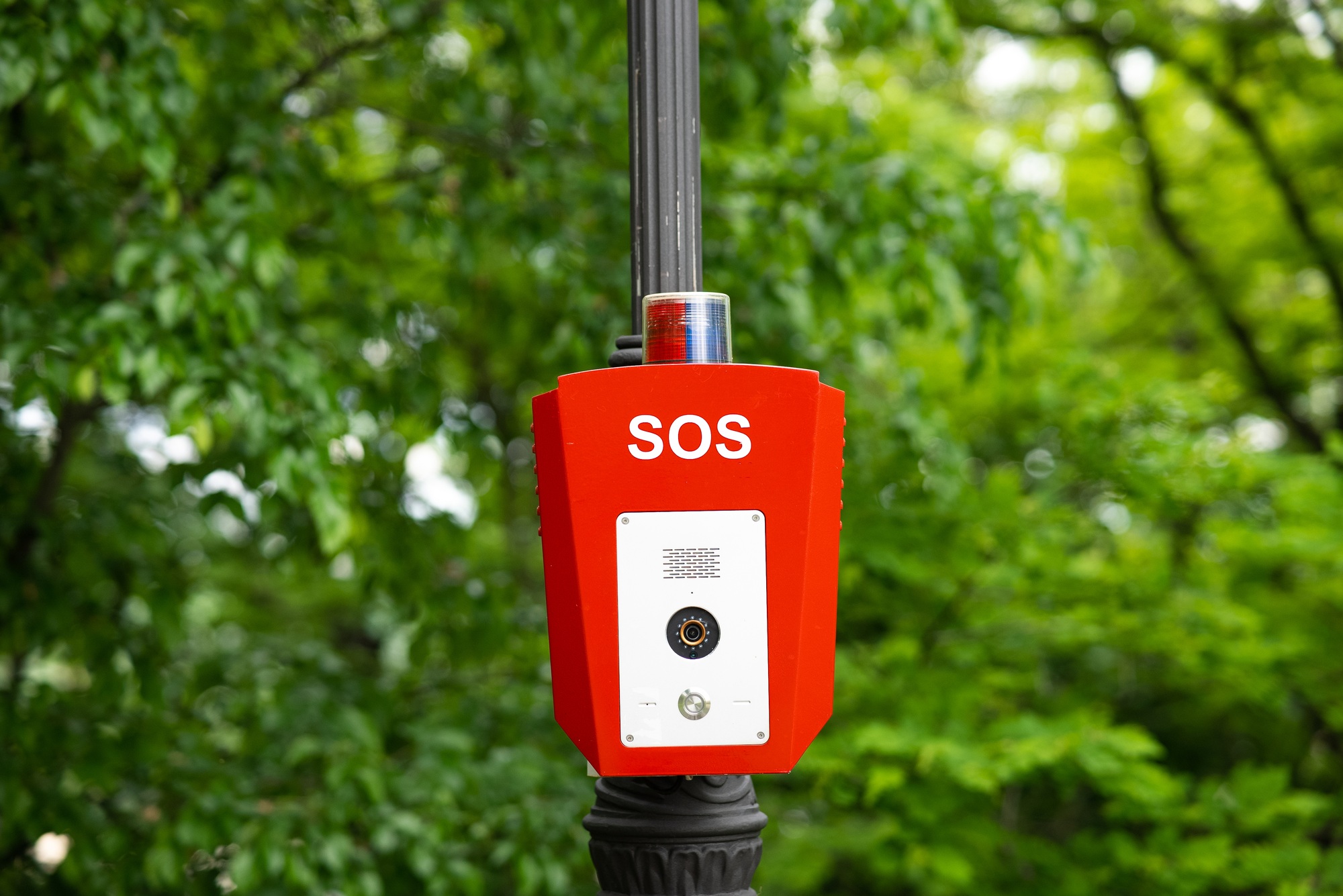 SOS, police, emergency button in the public park